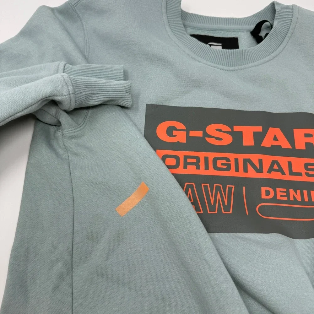 G-Star Raw Originals Mens XS Light Green Graphic Crewneck Sweatshirt Recycled